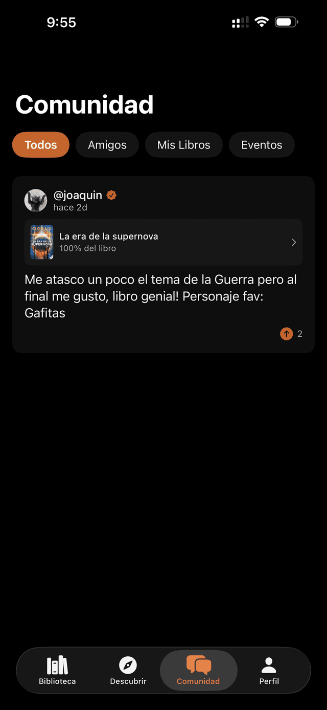 Comunidad de Lectores con sistema anti-spoiler y comentarios filtrados por progreso