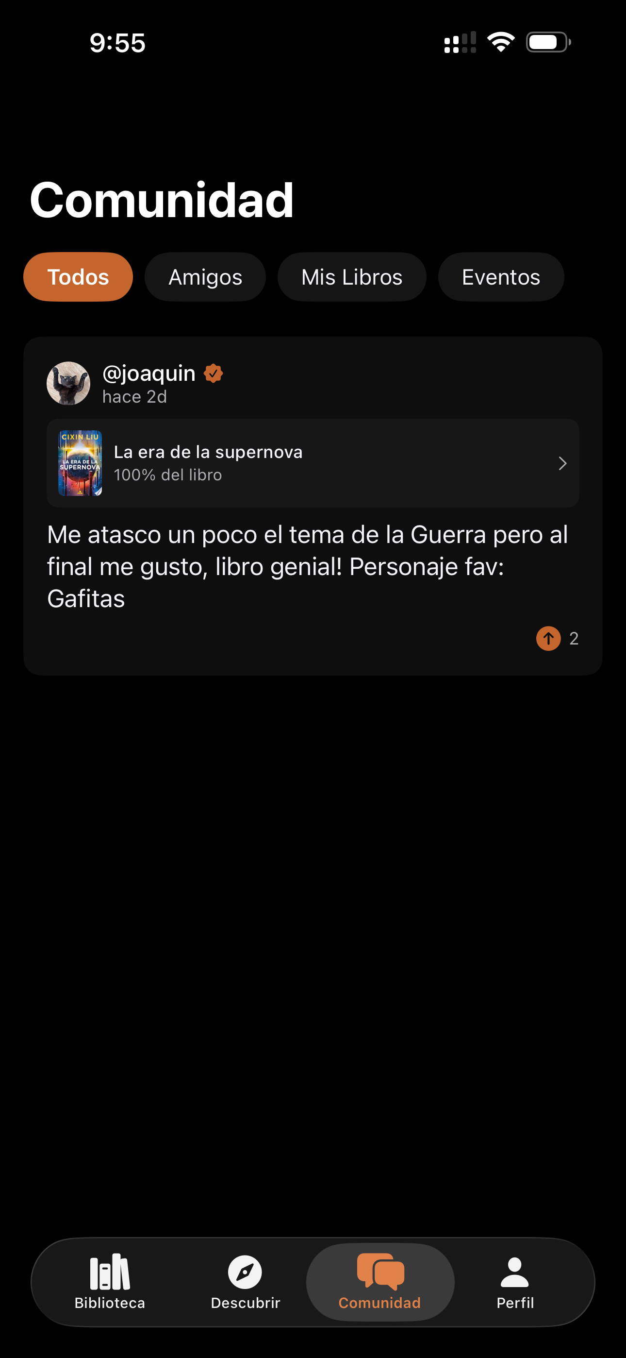 Comunidad de Lectores con sistema anti-spoiler y comentarios filtrados por progreso